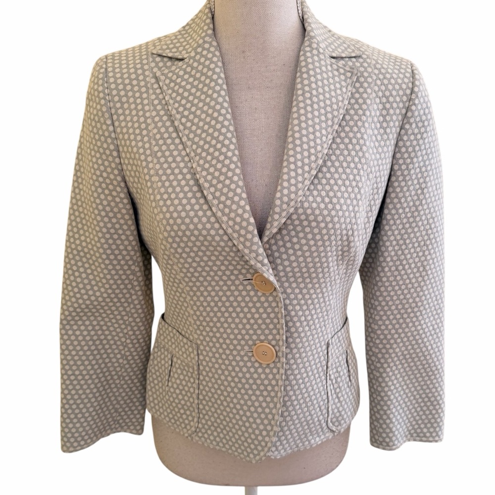 Akris Punto Gray/Cream Polka Dot Two Button Blazer 6